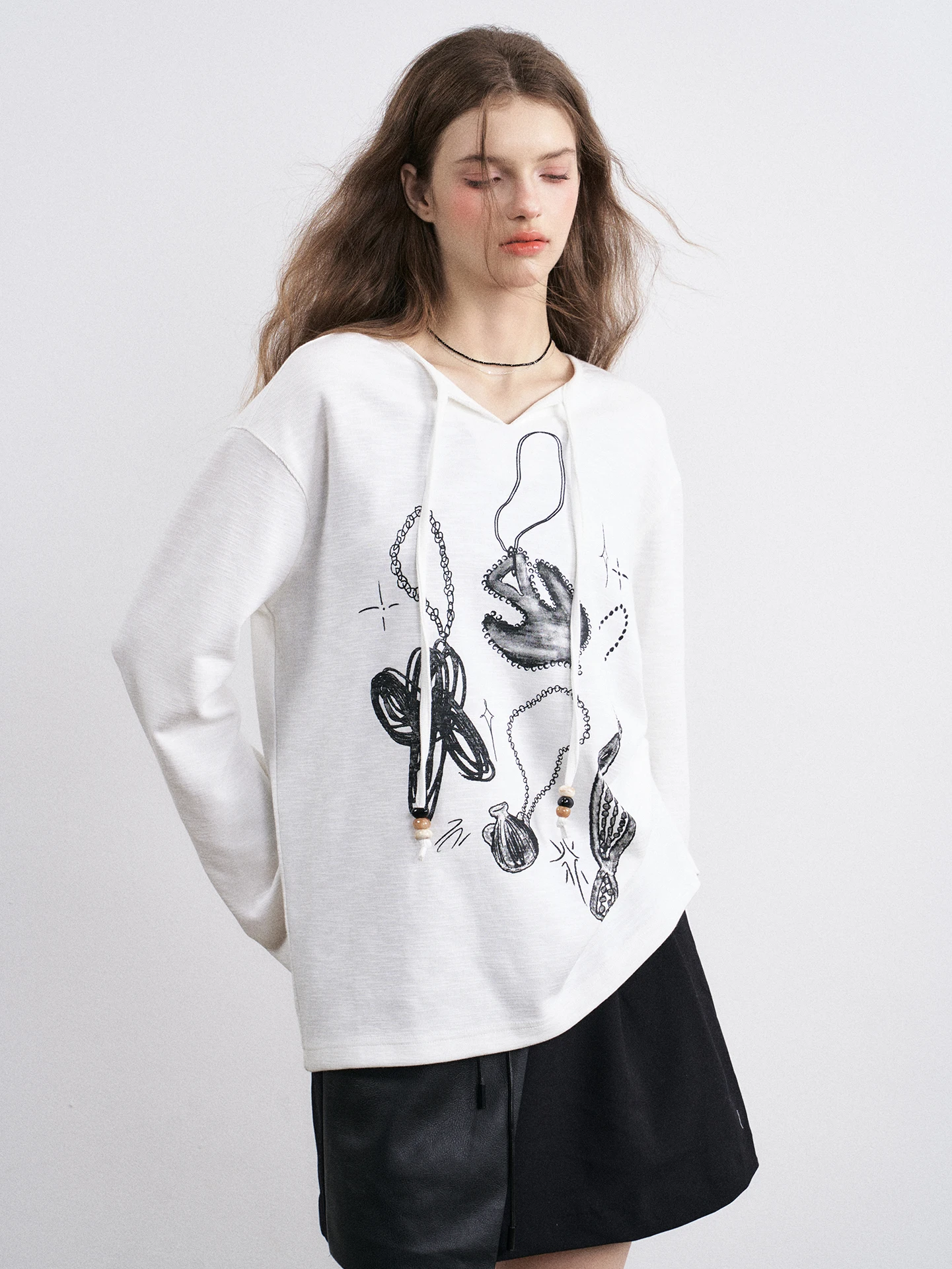 

WannaSparkle Autumn White Long Sve Women's Top Design Sensation Casual Loose Fit Polyester Blend Cotton Blend T-irt