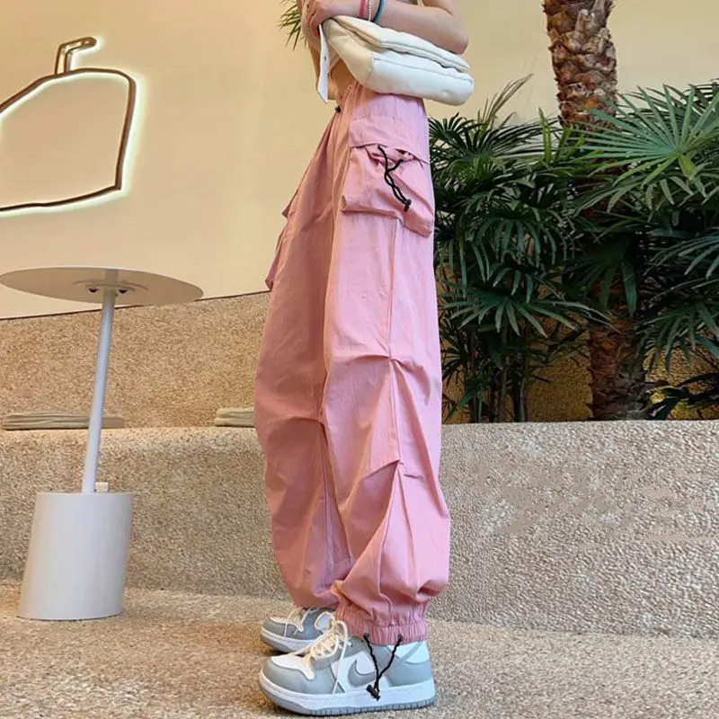 Pantaloni femminili con tasche Classico casual Y2k Streetwear Xxl Comodo elasticizzato Estetico Pantaloni da donna rosa anni '90 di alta qualità