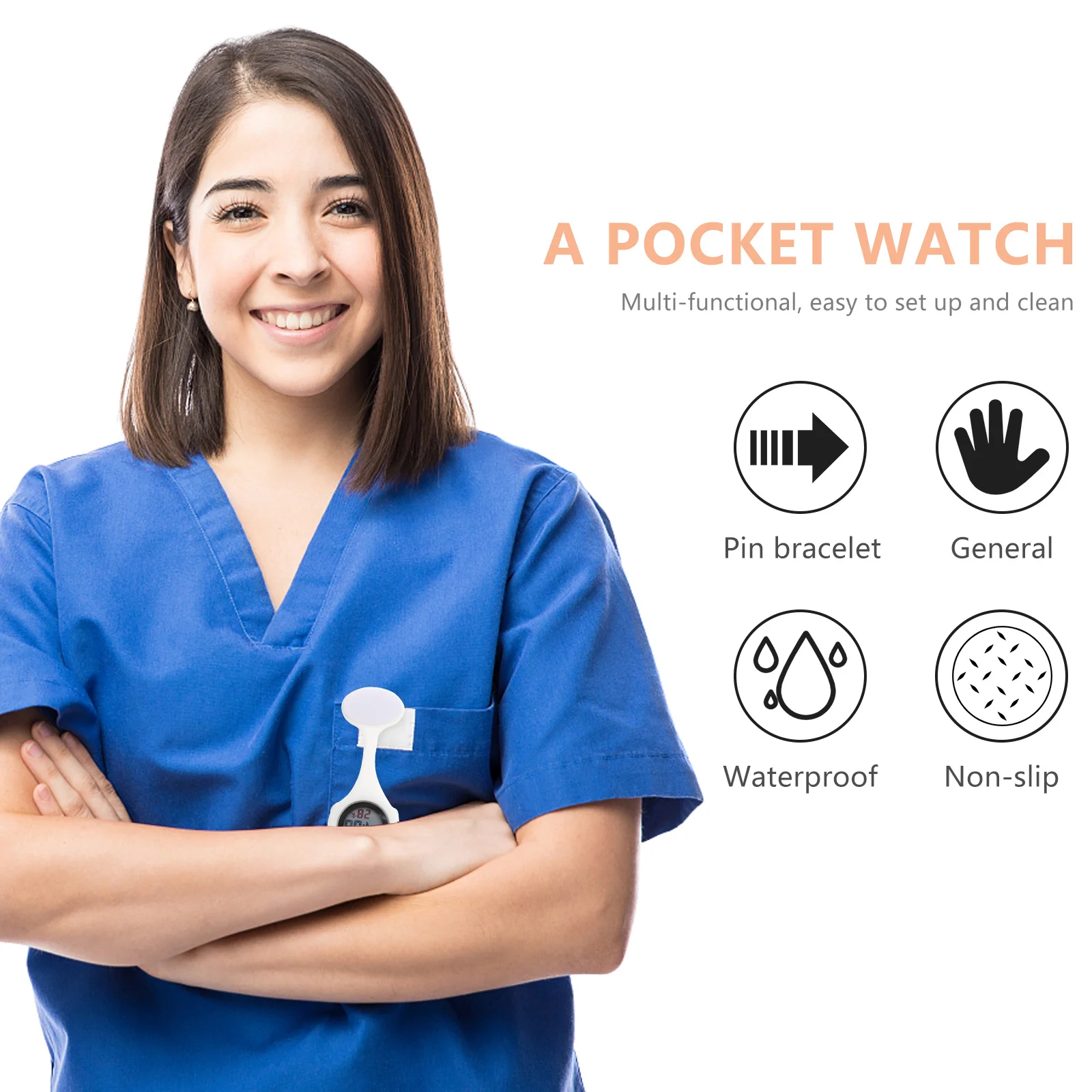 Silicone Nurse Pocket Hanging Pin Design Detachable Medical Watch Round Dial Zinc Alloy Durable Lightweight Flexible Doctor