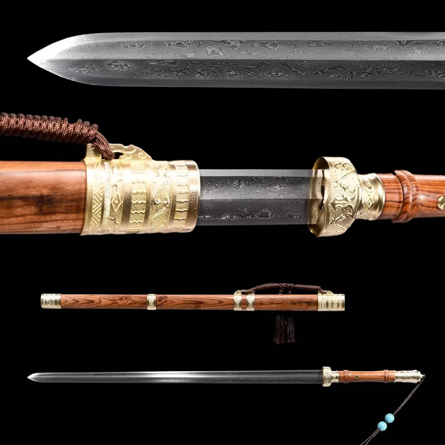 104cm medieval Damascus Steel pattern steel Wolong sword battle ready collection of defensive weapons sharp samurai sword katana