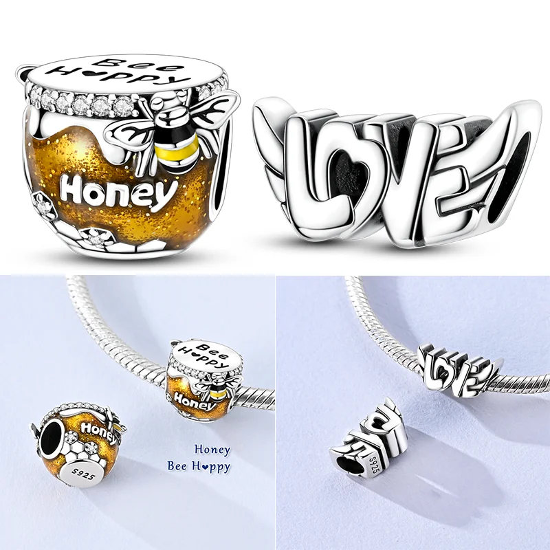 

925 Sterling Silver Honey Jar Charms Bead CZ Zirconium Love Dangle Fit Original Bracelet DIY Women Jewelry Gift