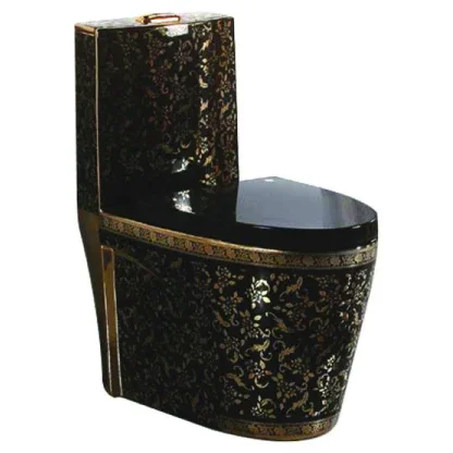 Toilet with a Gold Pattern, Bathroom Black, Floor Drain, Novel Design, Luxury Style