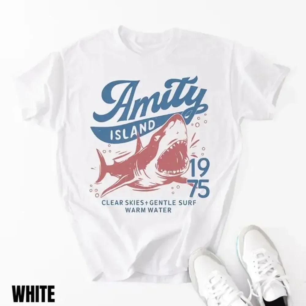 Jaws Amity Island 1975 Vintage Graphic T‑Shirt Unisex Retro Beach Movie Print  Short Sleeve Streetwear Tops for Men Women