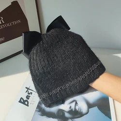 Hat Bow Women Winter Beanie Knit Warm Accessory For Cold Weather Autumn Sports Skiing Outdoor Holiday