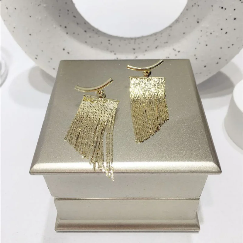 Fashion Statement Earring Long Statement Gold Color Bling Tassel Earrings For Women Female Wedding Daily Pendant Jewelry Gifts