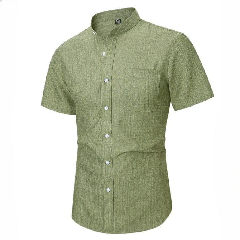 

Summer Men's Cotton Linen Shirts Short Sleeve Breathable Lightweight Cozy Beach Shirt Solid Color Casual Vacation Classic Tops