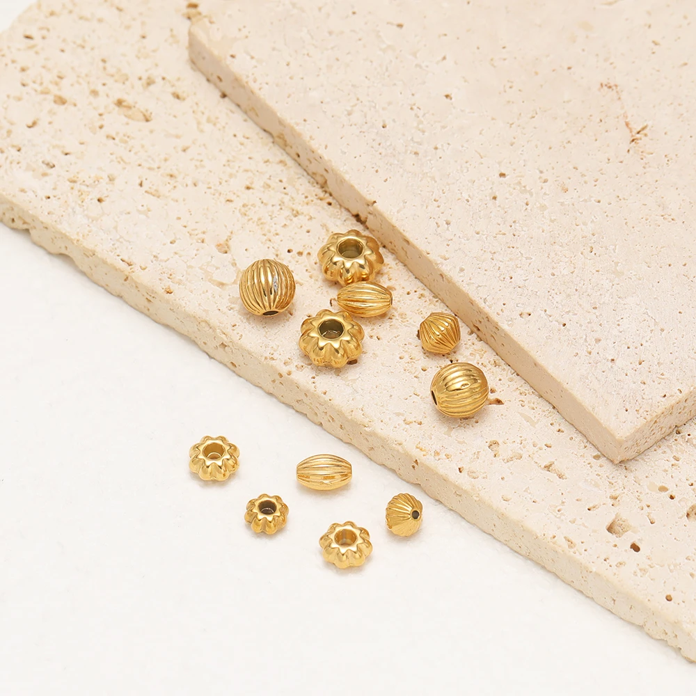 20Pcs Stainless Steel Gold Plated Pumpkin Beads Striped Spacer Beads Charm for DIY Jewelry Making Bracelets Necklaces Findings