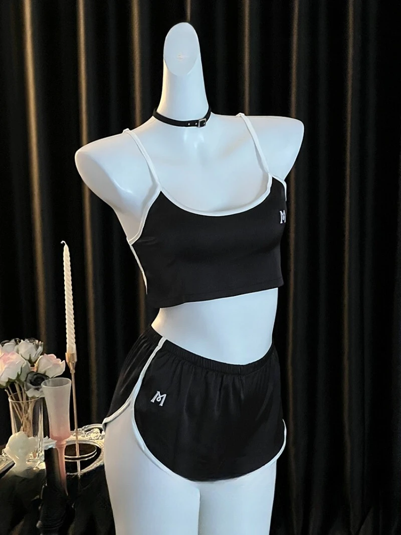 

2026 New Ice Silk Two-Piece Pajama Set for Women–Halter Top Shorts Design,Lightweight Home Loungewear with Romantic Sporty Feel