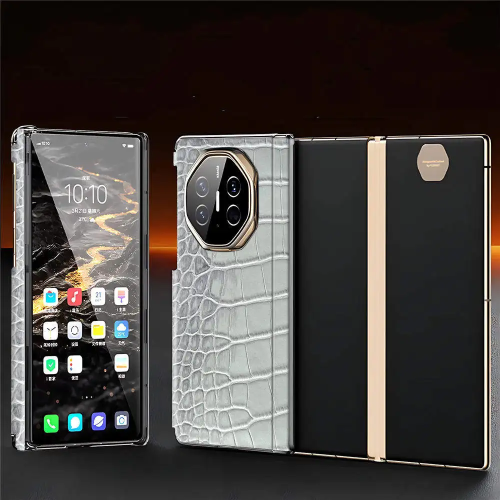 

Premium Natural Cowhide Leather Crocodile Flip Case For Huawei Mate XT Magnetic Double Hinge Cover