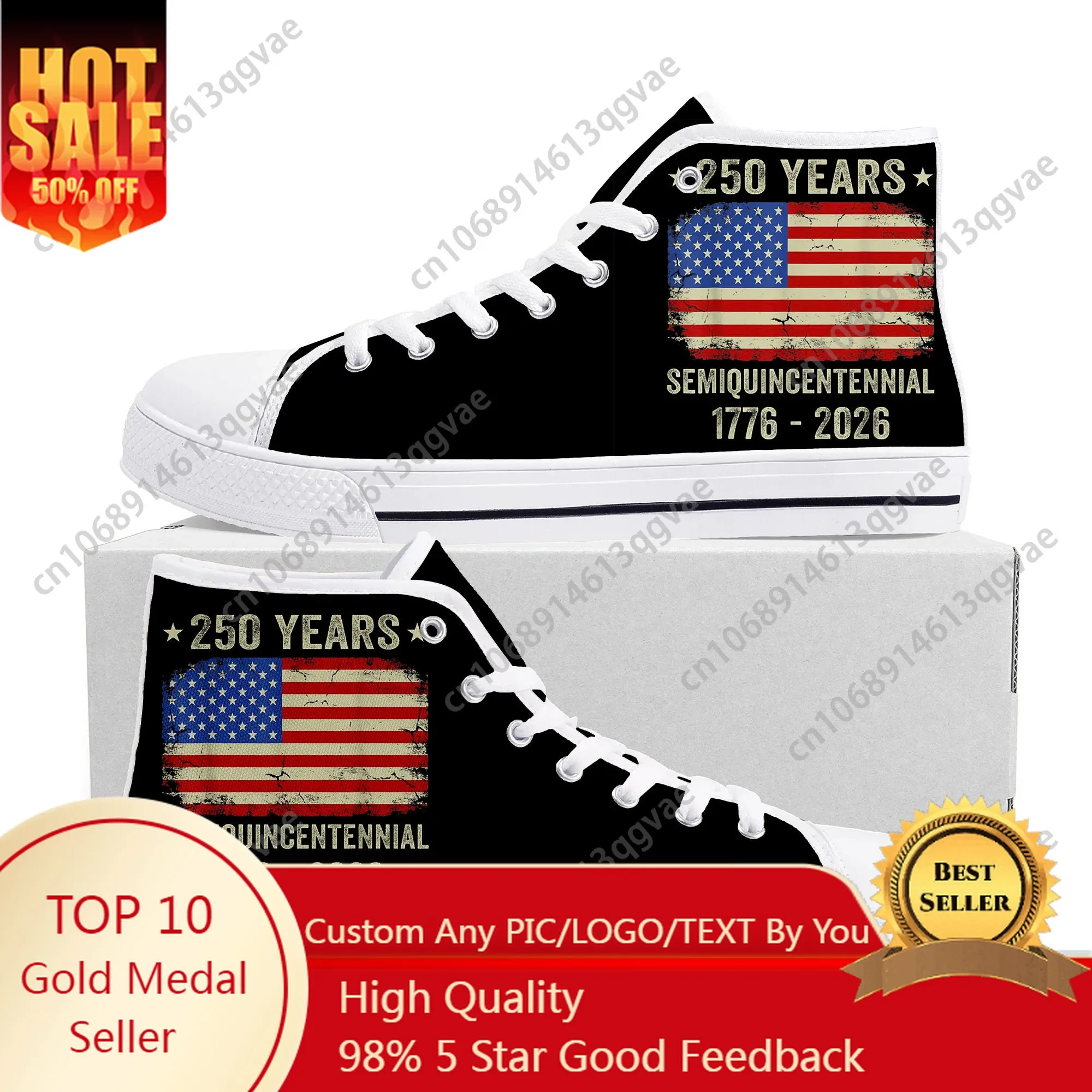 Zapatillas de lona de alta calidad, modelo High Top, para hombre, mujer y adolescentes, edición especial de 250 años de la marca estadounidense, hechas a medida, para parejas.