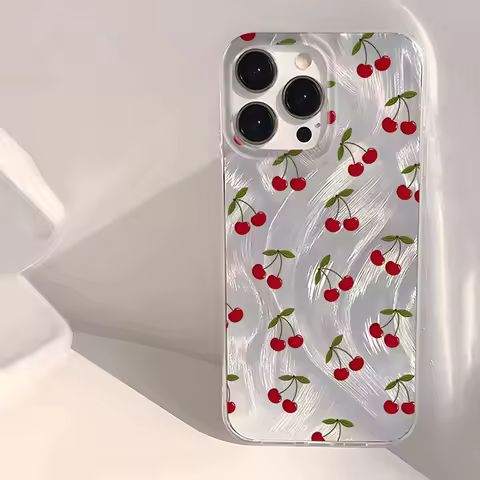 Cherry Pattern IMD Phone Case For Samsung Galaxy S25 Ultra S24 FE S23 Plus S22 S21 S20 A55 A54 A53 A52 A51 A35 A34 Cover