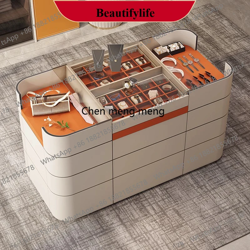 

Italian light luxury cloakroom middle island cabinet, bedroom locker can be customized jewelry display cabinet