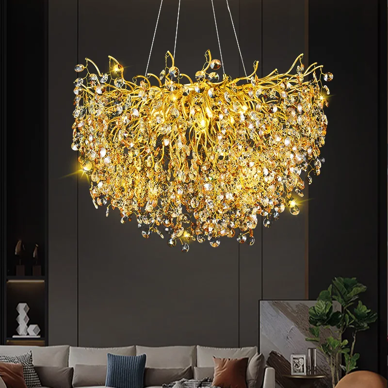 Suspended Ceiling Light, Branch Shaped Gemstone Living Room Crystal Chandelier, Nordic Pendant Light, Hanging Lamps for Ceiling