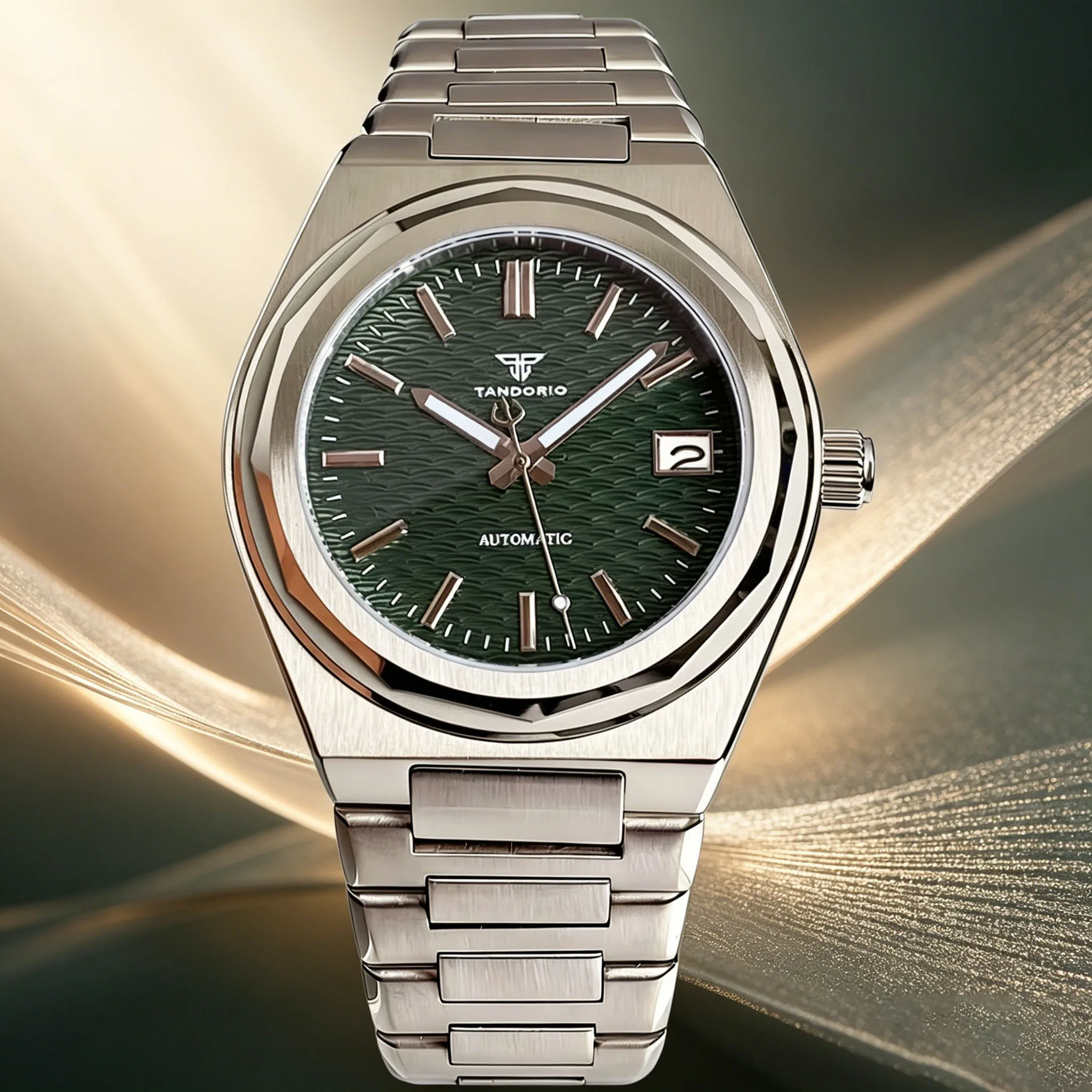 Tandorio New Fashion 40mm Stainless Steel Sapphire Glass Green Blue Dial Date 20ATM Japan NH35 Automatic Movement Men Watch Lume