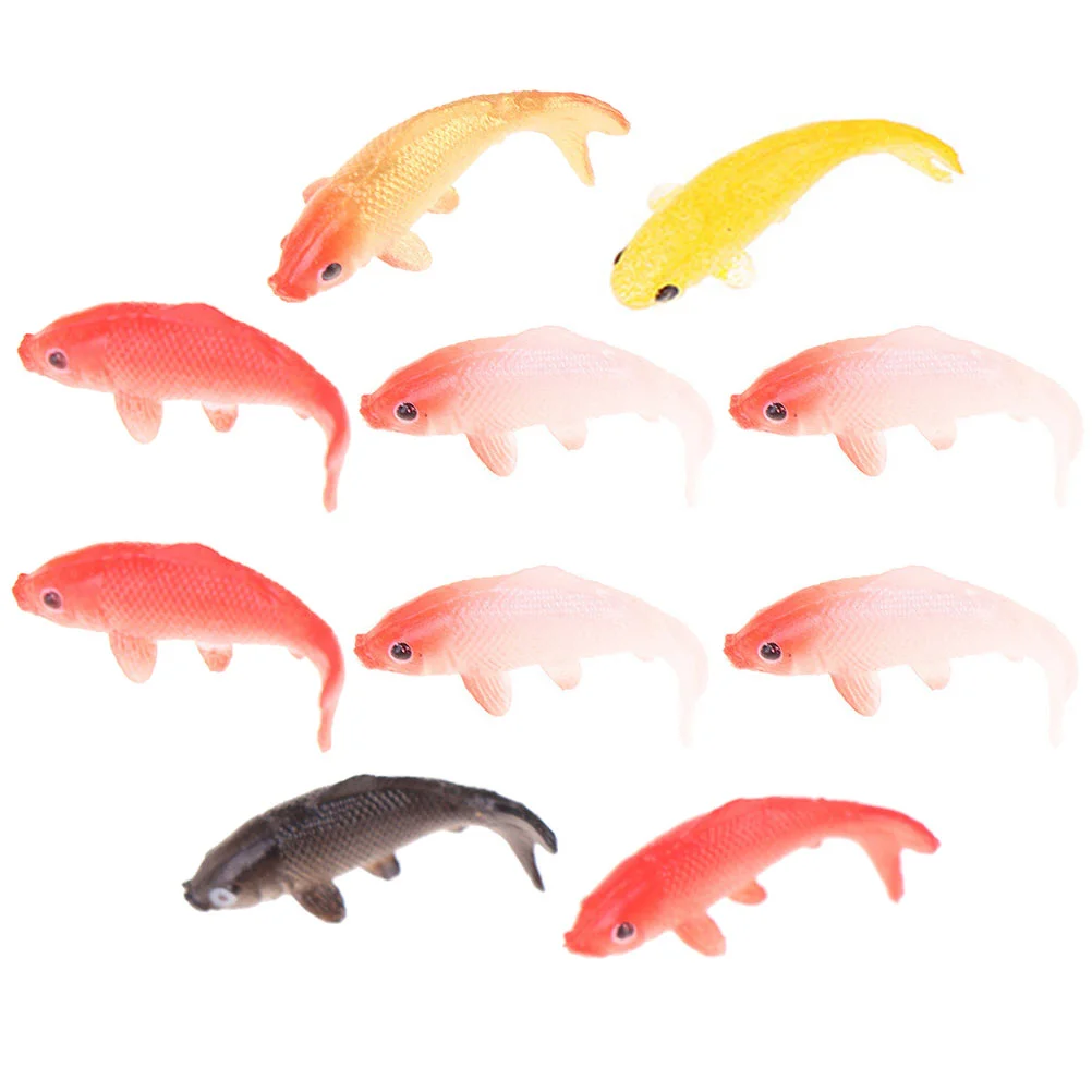 10 Pcs Artificial Mini Simulation Koi Model Work Fish Tank Accessories Figures Pvc Miniature House