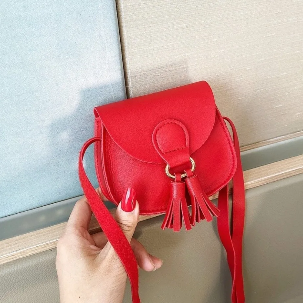 New Cute Children Shoulder Bag PU Leather Adjustable Kids Coin Purse Tassels Mini Size Princess Messenger Bag Girls