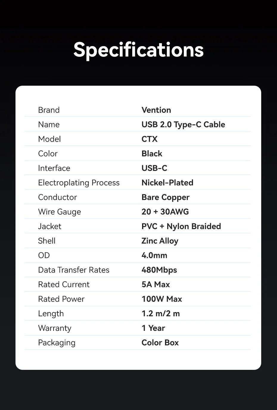 Vention 100W USB-C-Kabel Typ-C zu Typ-C Kabel PD3.0 Schnellladekabel Typ-C-Kabel für iPhone 18 17 16 15 Samsung S25 S24 Macbook – Detail 11