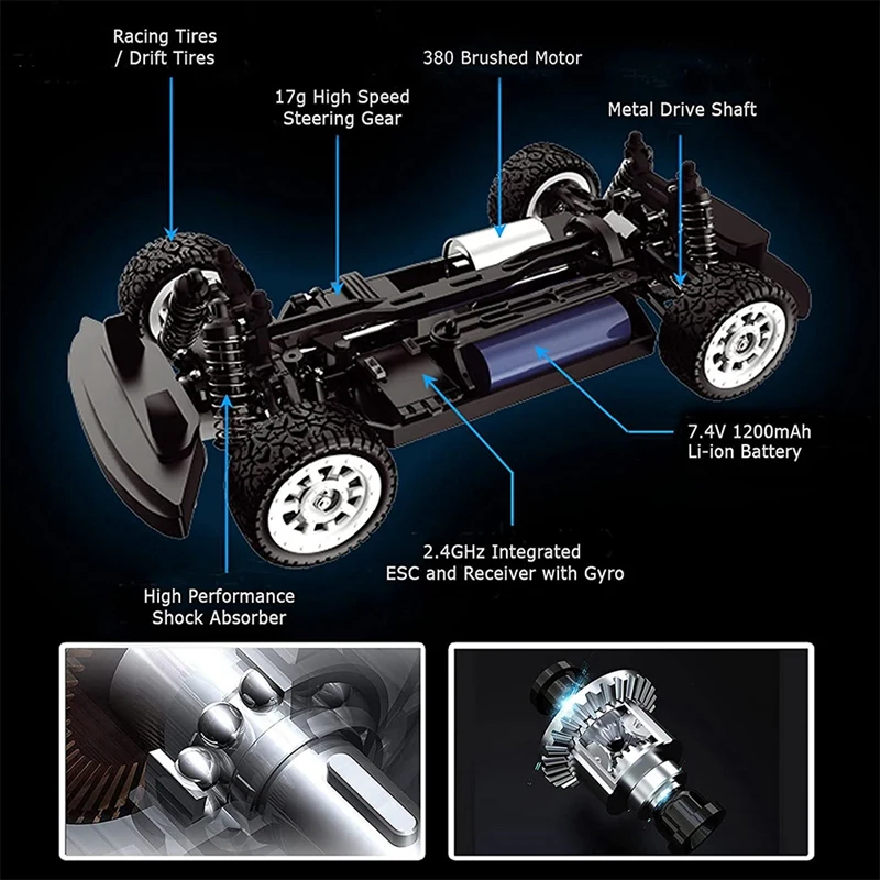 1:16 Remote Control Car 2.4G RC Car 4WD RC Drift Car 30KM/H High Speed Truck With LED Light For Kids And Adults