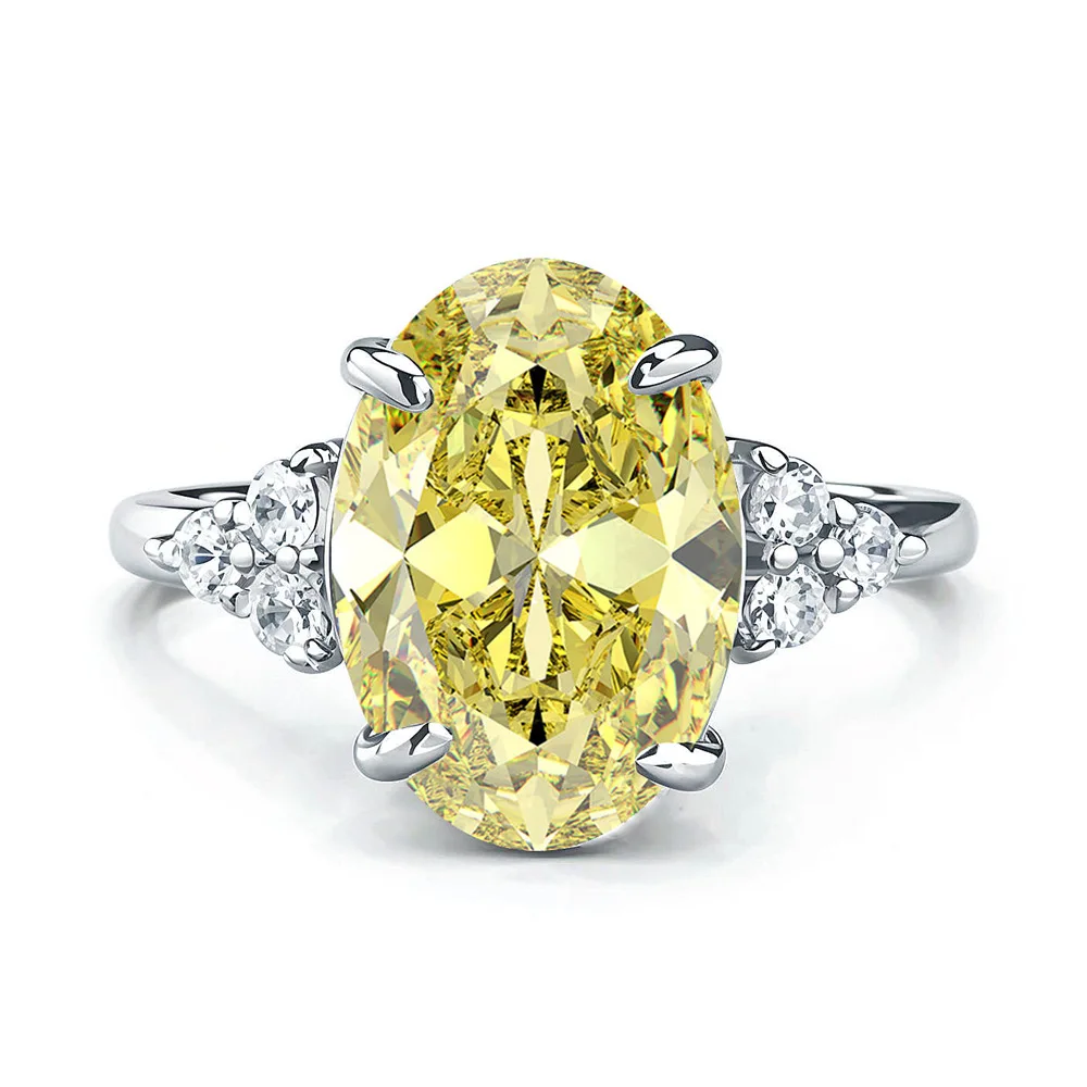 

New S925 silver egg-shaped 8x12mm yellow high-carbon diamond ring women's super flash diamond ring women's high-end jewelry