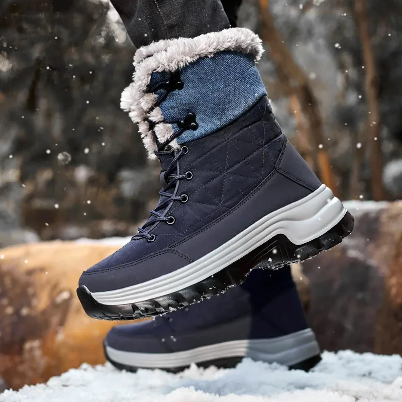 Botas de nieve cálidas de felpa para hombre, botines antideslizantes de fondo grueso para exteriores, zapatos de invierno, novedad