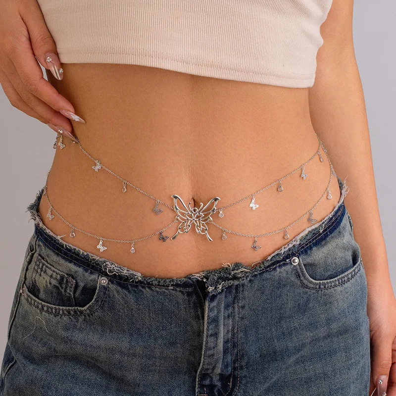 

Sweet Cool and Spicy Tassel Butterfly Double Layer Waist Chain Sexy Fashion Design Beach Party Body chains for Women Ornament