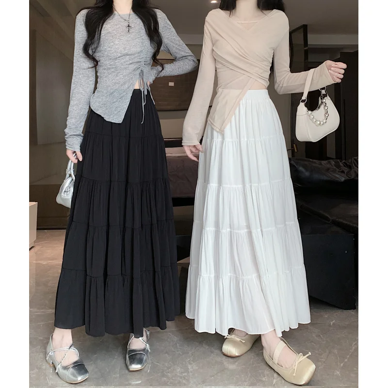 Lined Summer New White Flared Skirt Casual Half Skirt for Women