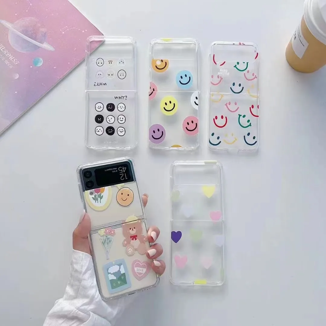 لطيف الكرتون الدب الحالات الهاتف لسامسونج غالاكسي Z Flip 3 5G الصلب قطعة غطاء شفاف ل Z Flip 3 ZFlip3 واقية قذيفة كابا