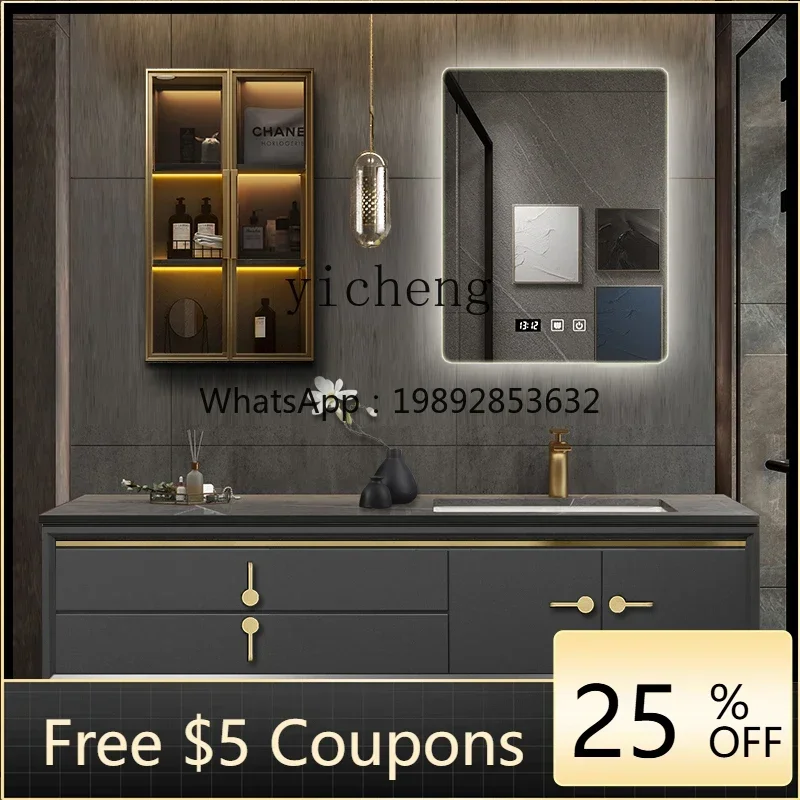 Picture 4: Modern Light Luxury Bathroom Cabinet Bathroom Oak Bathroom Table