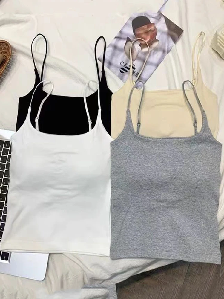 Summer New Small Strap Vest with Chest Pad Beautiful Ba Piece Women's Inner And Outer Wear Slimming  Color ort Top
