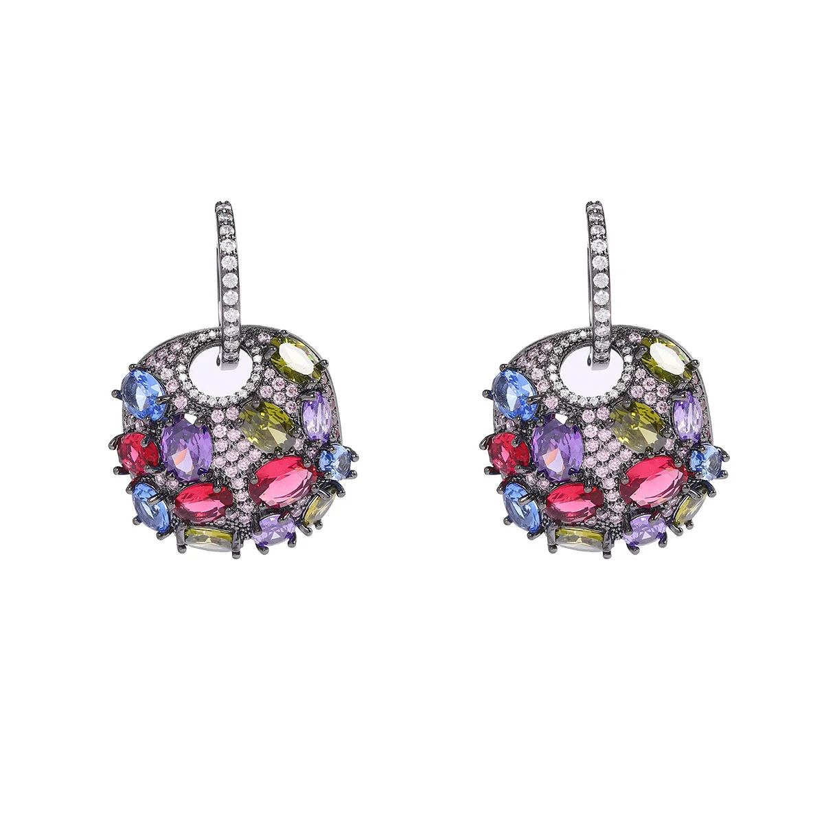 

925 Silver Needle Multicolor Gemstone CZ Bag Charm Hoop Earrings, Sparkling Luxury Statement Jewelry for Women