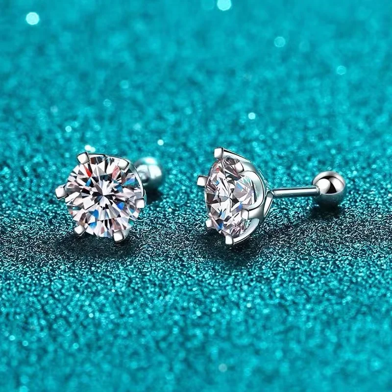 BIJOUX STORY Damen-Ohrstecker mit Moissanit-Schraube, D-Farbe, 925er-Sterlingsilber, 6-Zinken-Diamant, Hochzeit, edler Schmuck – Detail 6