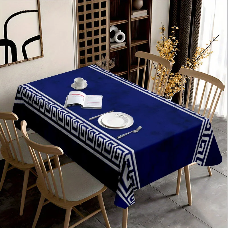 1pc Soft, Stylish, and Beautiful Blue Tablecloth with White Zigzag Pattern, Machine Washable and Easy to Clean, for Dining Table