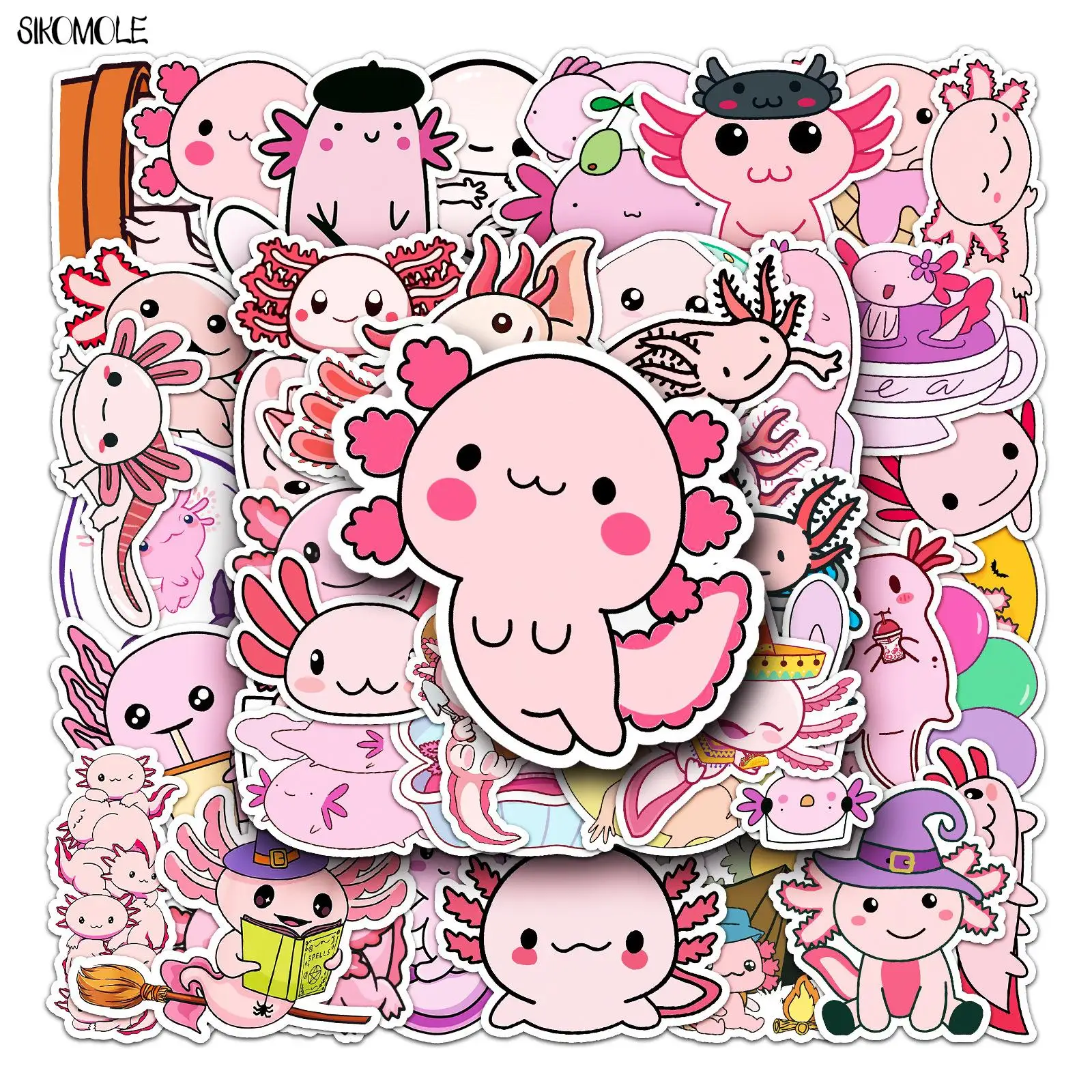 10/30/50PCS Cartoon Cute Animal Axolotl Graffiti Stickers Water Bottle Laptop Fridge Scrapbook Diary Decals Sticker Kids Toys F5