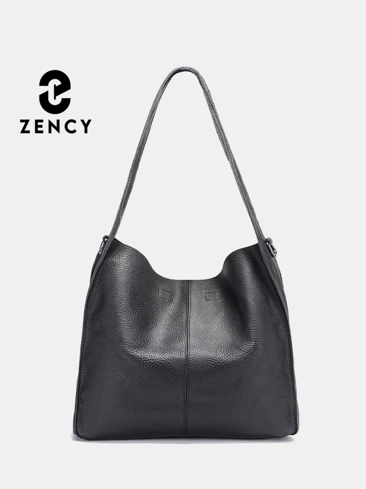 Zency Brown Coffee 100% Genuine Leather Soft Hobo Shoulder Bag Women\'s Handbag Crossbody Bag Designer Wide Strap Work Tote Purse