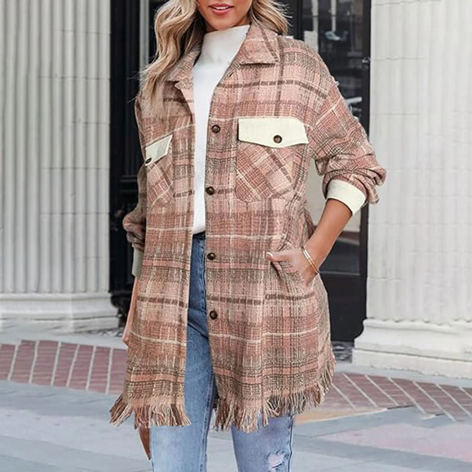 Winter New Plaid Lapel Breasted Long Sleeve Coat For Women Hoodie Jackets for Women Womens Winter Jacket Fleece