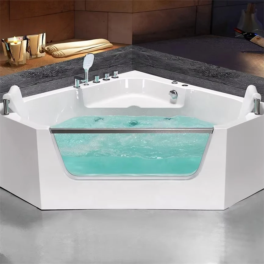 Luxury 150cm Acrylic External Hydro Massage Whirlpool Tub Bathtub With Speaker