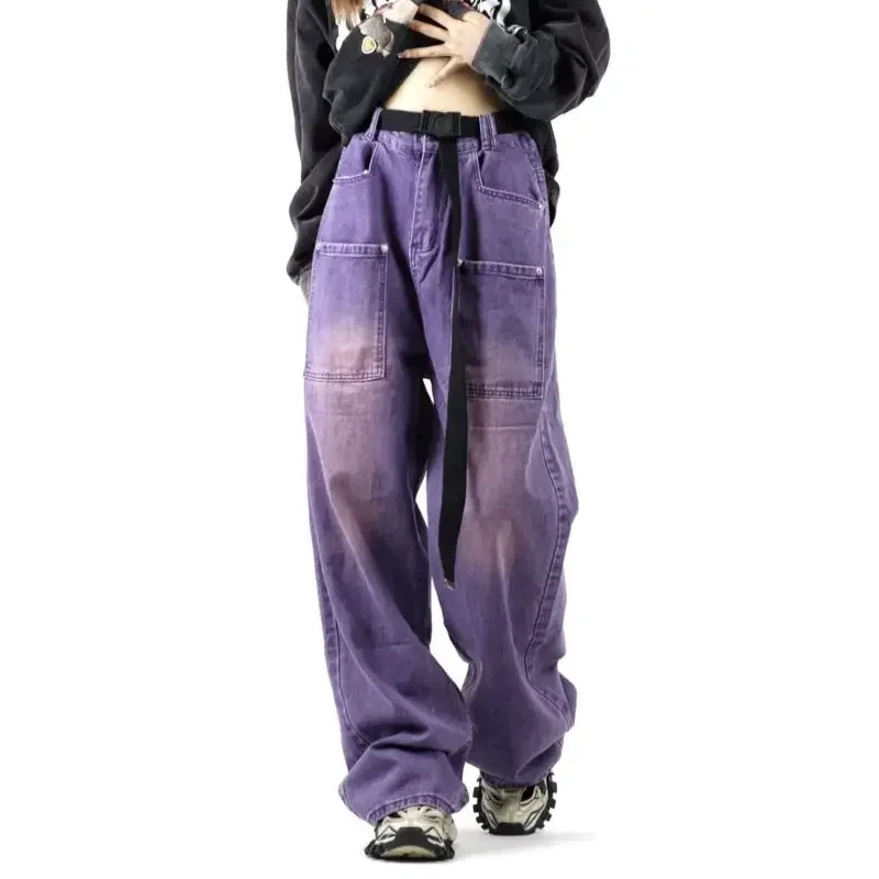 Y2k Purple Colored Baggy Jeans Women Wide leg Oversize Cargo Pants Harajuku Korean Fashion Streetwear Trousers Japanese 2000s