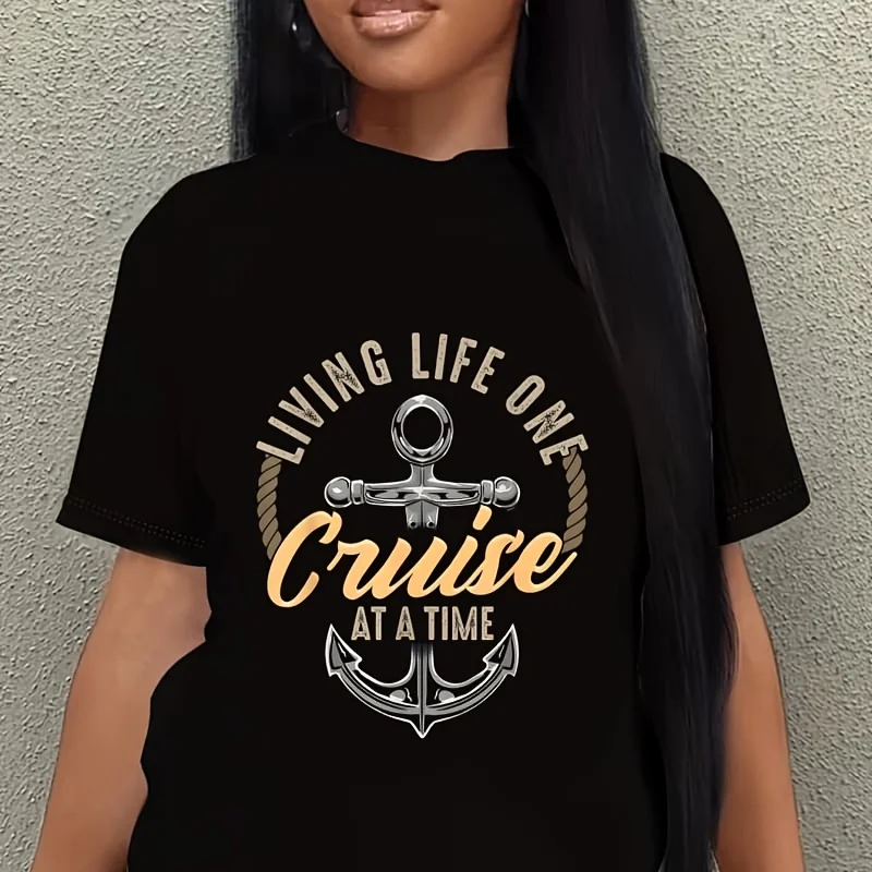 Living Life One Cruise at a Time Funny Cruising Ship Cute Women's Plus Size T-Shirt 100% Cotton 220g