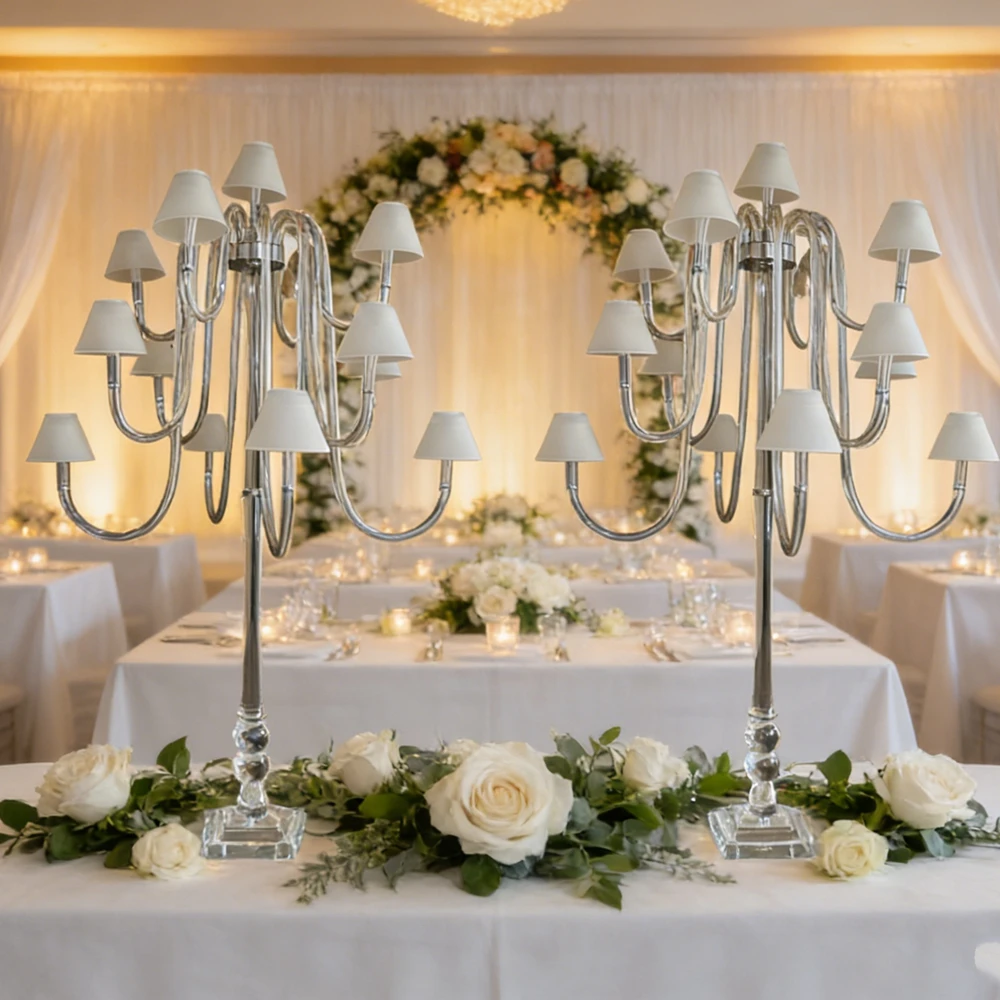 2-10pcs) Customized super large Wedding Table Centerpieces Tall Clear Crystal Cylinder Candelabra 13 Arms for Event Party Deco