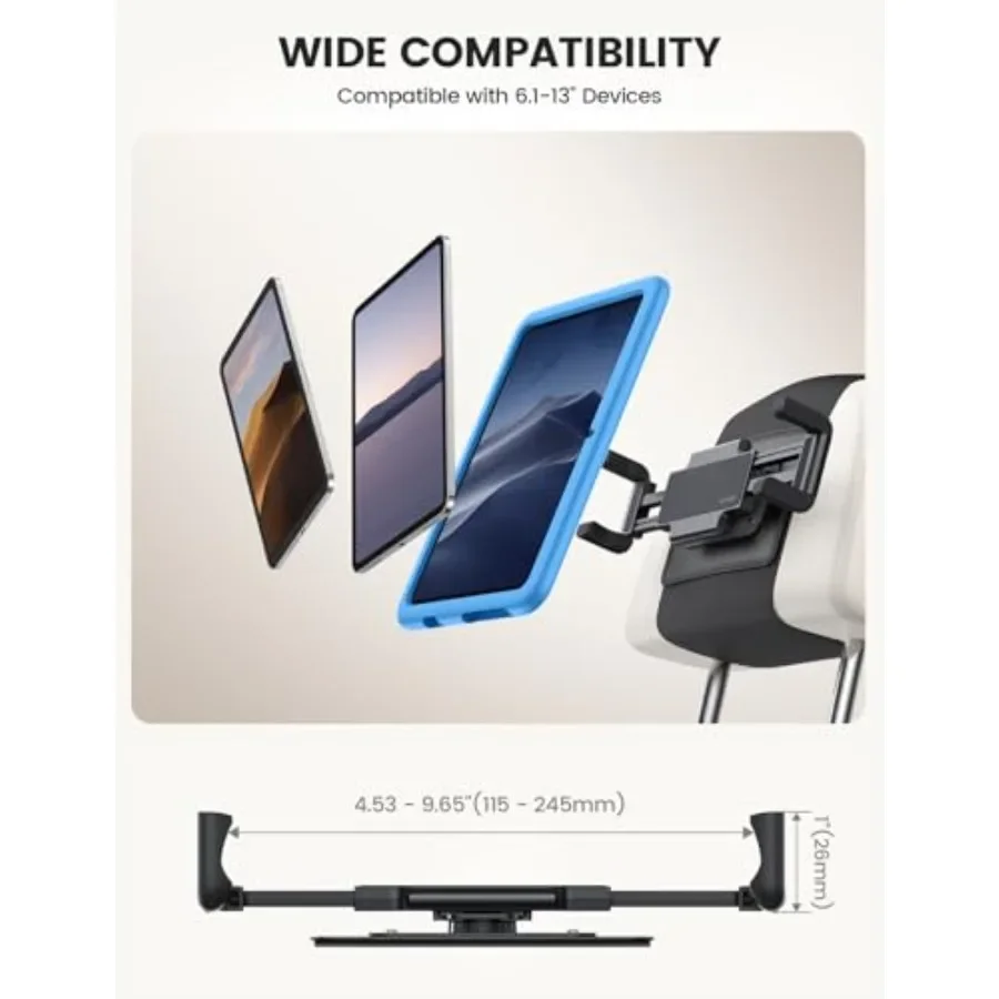 Penyangga Tablet untuk Sandaran Kepala Mobil [Ramah Casing Tebal] [Rotasi 360] Dudukan Tablet Mobil untuk Kursi Belakang Perlengkapan Perjalanan Darat