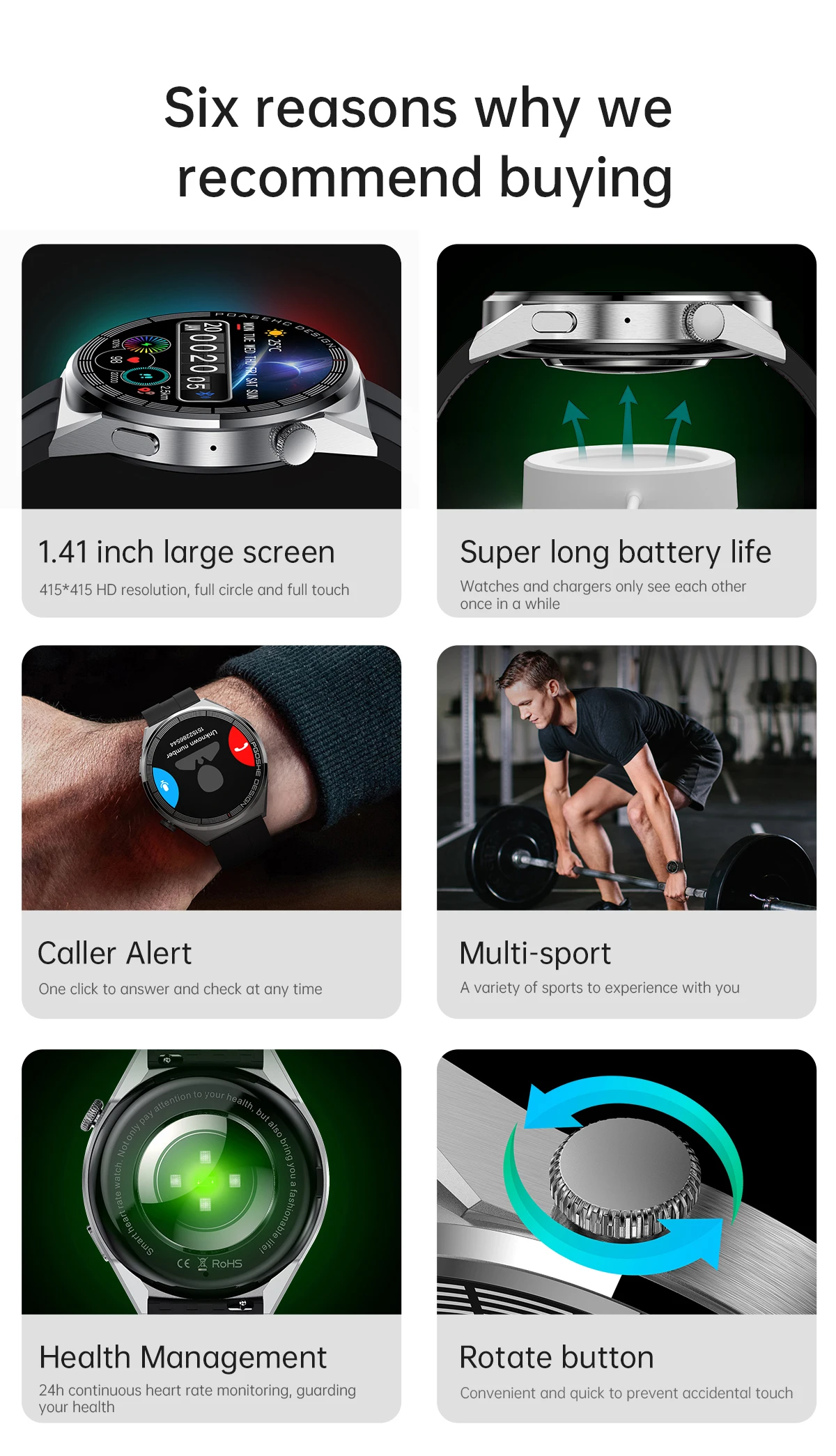 ZGPAX Sports Watch 330mah Smart Watch Bluetooth Call IP67 Waterproof Fitness 1.41 inch HD Screen Smartwatch