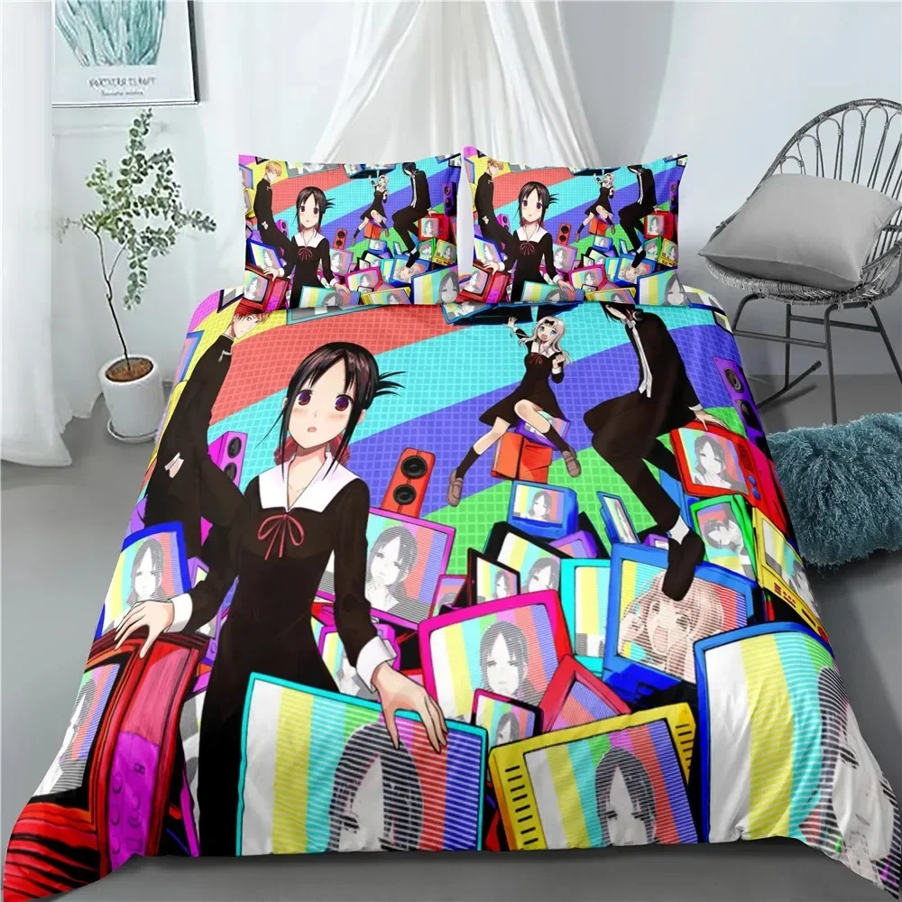 

Kawaii Anime Kaguya-sama Love is War Bedding Set Boys Girls Twin Queen Size Duvet Cover Pillowcase Bed Kids Adult Home Textiles