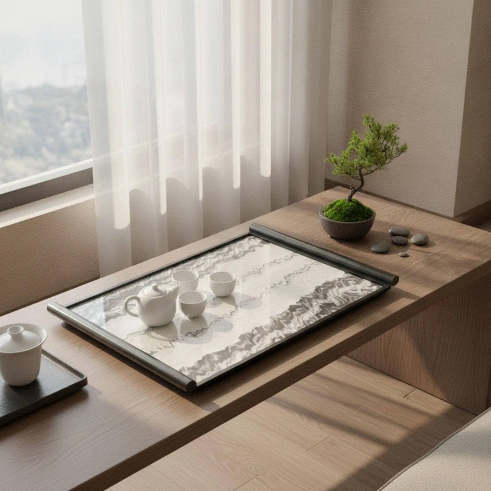 Tray with Handles Rectangular Tray Easy to Clean Framed Tabletop