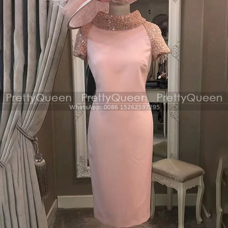 Luxury Beaded Sheath Mother of the Bride Dresses With Short Sleeves Long Tea Length Mermaid Party Dress Customized Gown