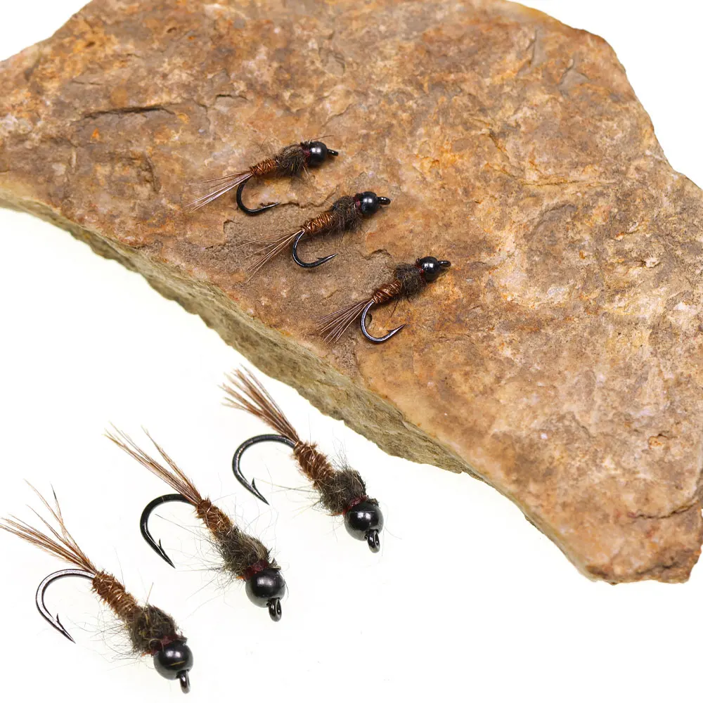 Bimoo 6 Stück # 14 # 16 # 18 Messingperlenkopf-Fasanenschwanz-Nymphen-Haarear-Fliegen, schnell sinkende Nassfliegen für Forellen-, Barsch- und Fischgrälfischen – Detail 7