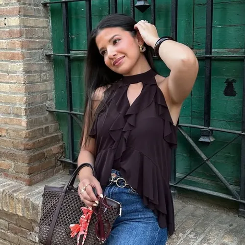 Imagen 2 del producto Top Y2k de verano para mujer, Top corto sin mangas para mujer, Top plisado Sexy, ropa informal coreana de estilo callejero, top de fiesta bonito marrón