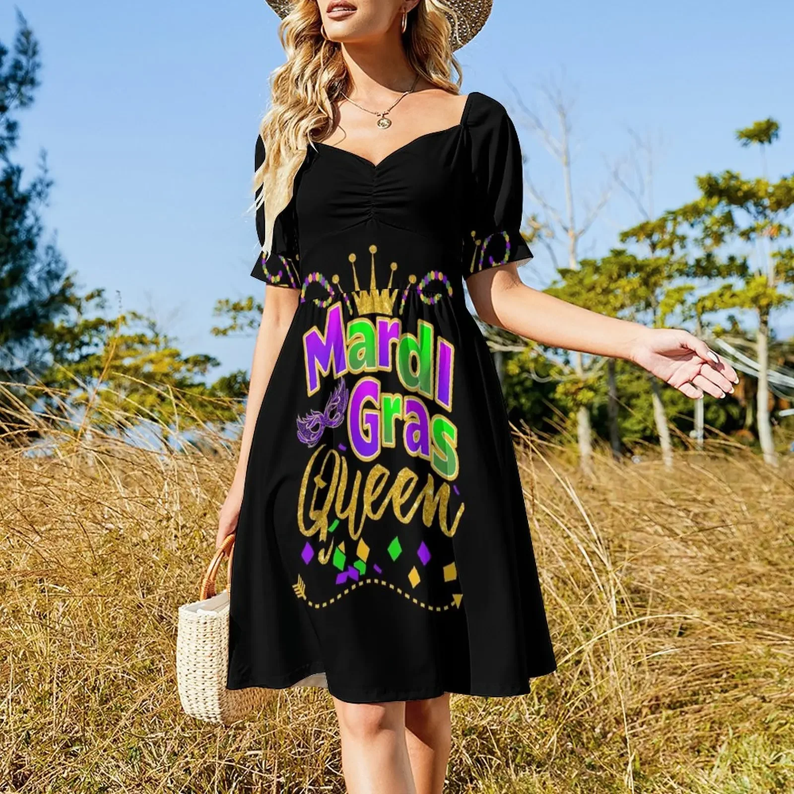 Mardi Gras Queen Crown Festival Carnivals T Shirt Gift And Accessories, Queen Of Mardi Gras Costumes Women S Short-Sleeved Dress