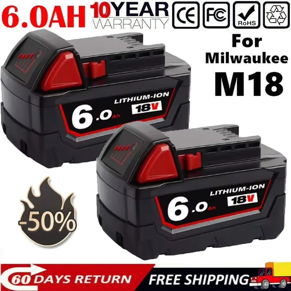 

New tool battery, suitable for new Milwaukee 48-11-1815 48-11850 2646-20 2642-21ct service M18 battery positive charger 12800mah