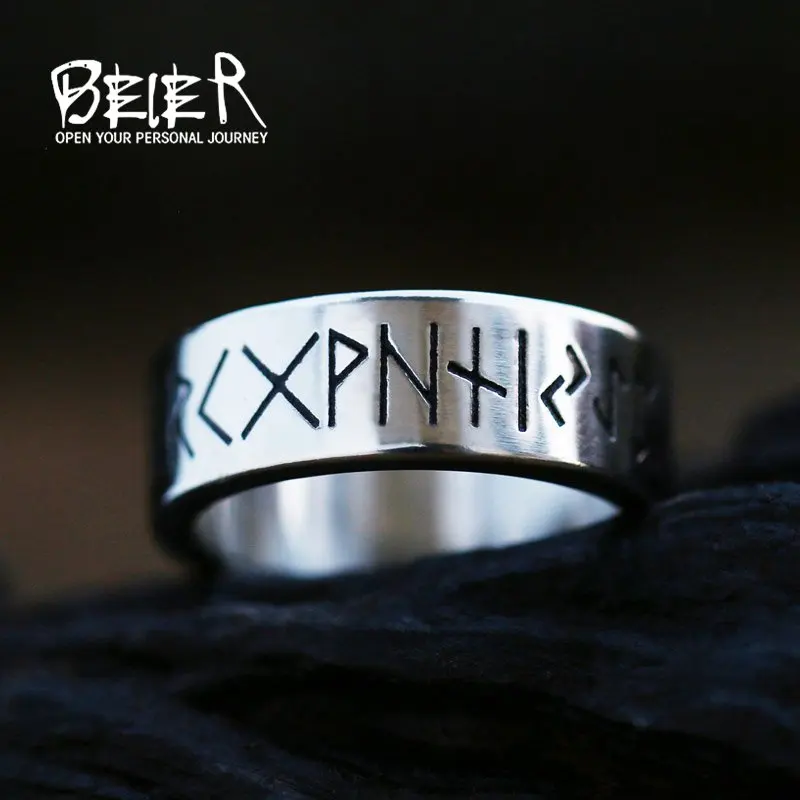 Beier 316L Stainless steel Fashion Style MEN and women Retro Odin Jewelry Viking Female Amulet Vintage Norse Rune words Rings