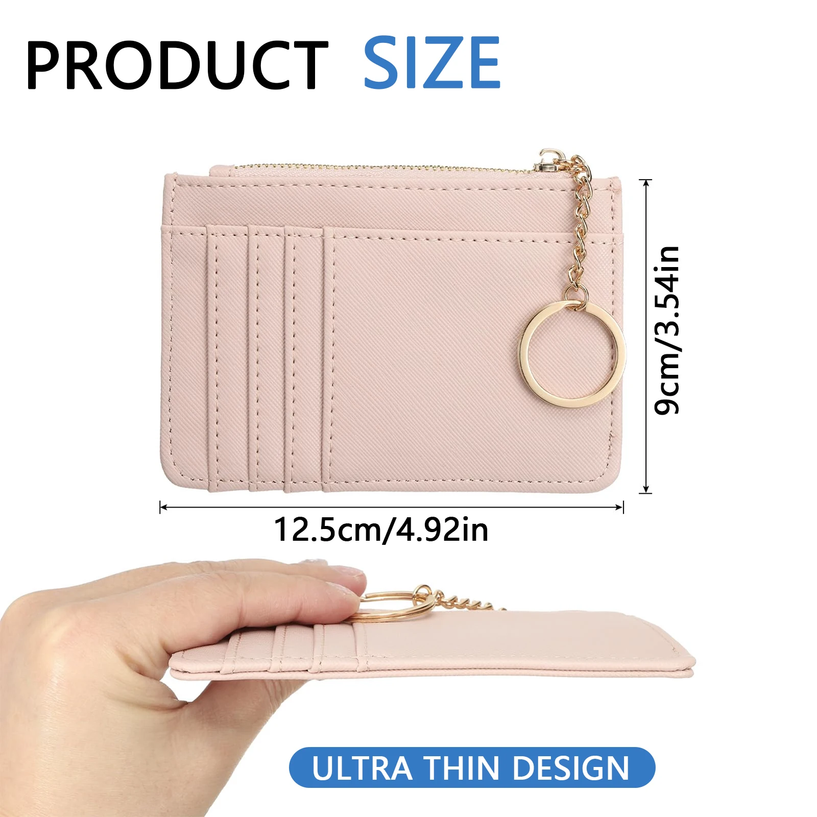Women's Card Holder with Keychain Ins Style Multi Card Wallet Slim Zip Around Coin Purse Fashion Mini Wallet for Keys